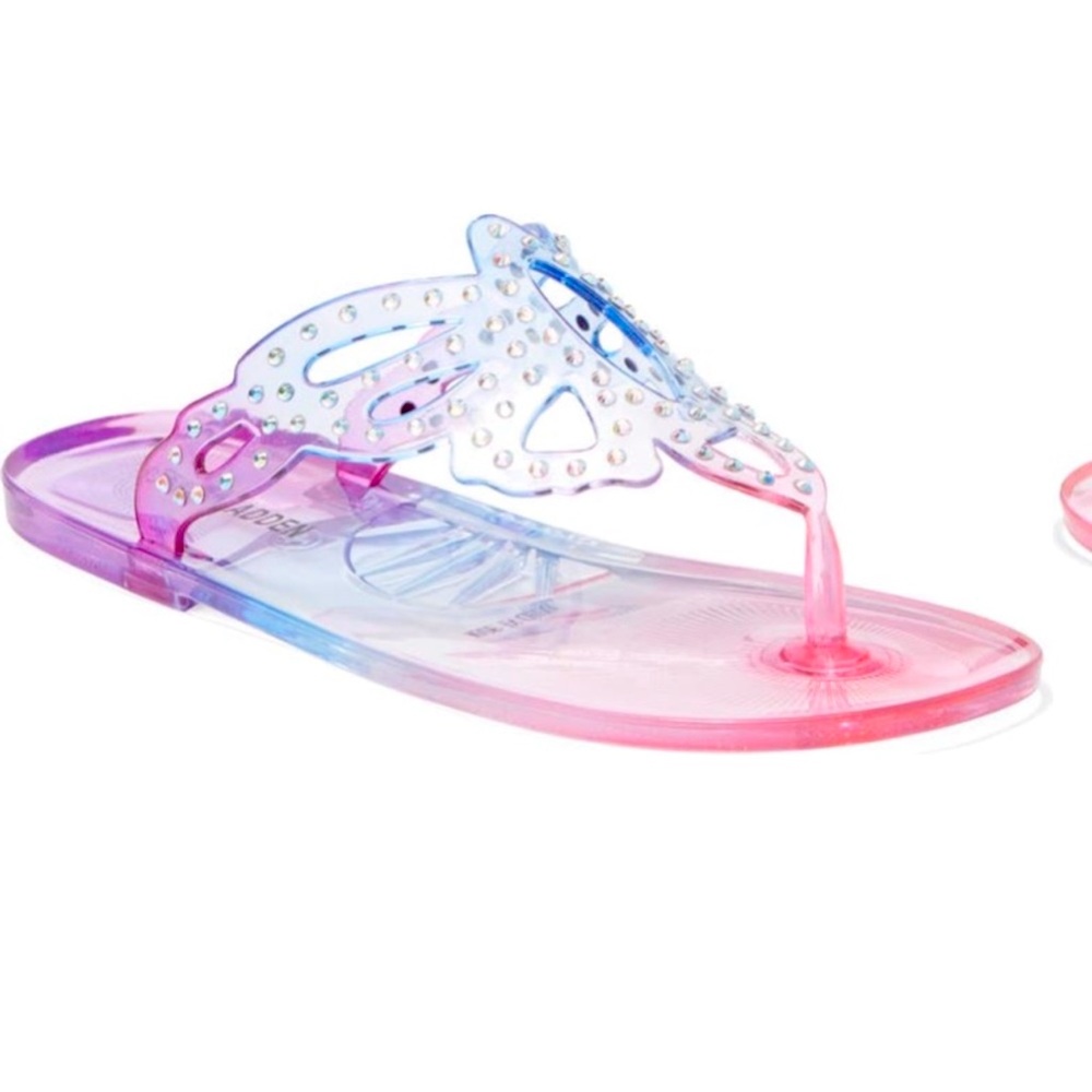 NWT Steve Madden butterfly rhinestone jelly thong sandal 4 girls.Size 2